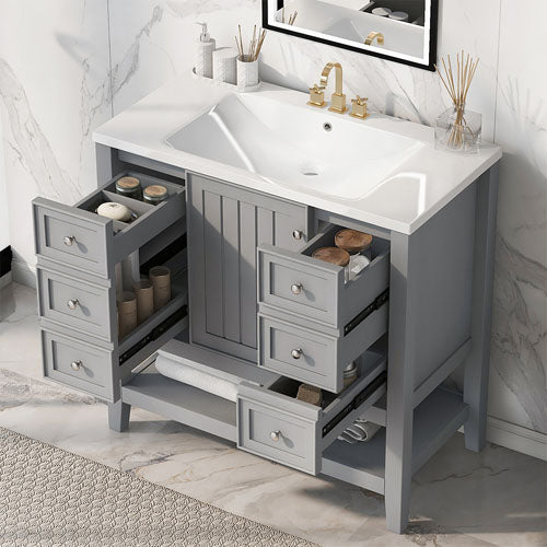 Vanity with Sink, Cabinet, & 3 Drawers 36" (Grey)