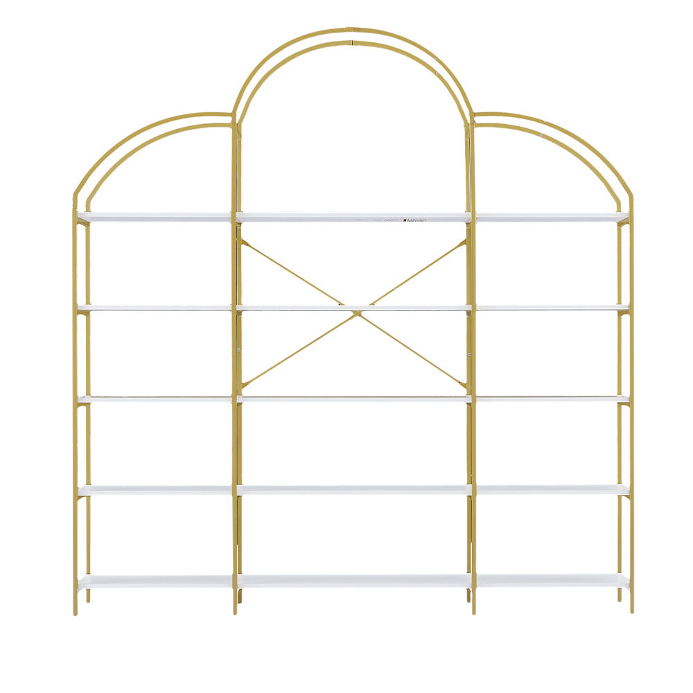 5-Tier Bookcase with Round Top & Gold X-Bar Frame