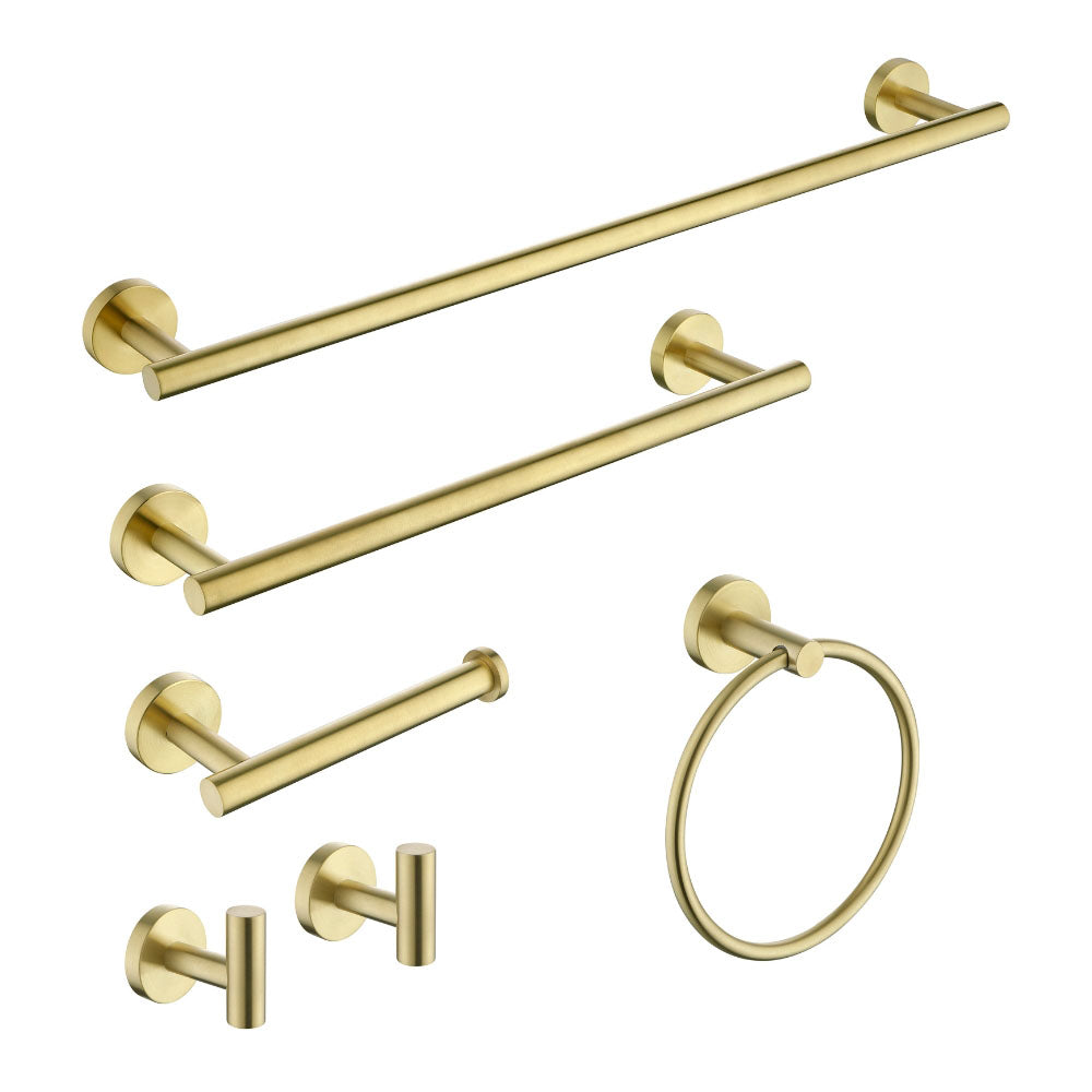6-Piece Wall-Mounted Brushed Gold Bathroom Hardware Set