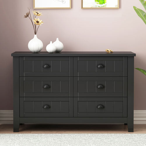 6 Drawers Wood Accent Stylish Dresser (Black)