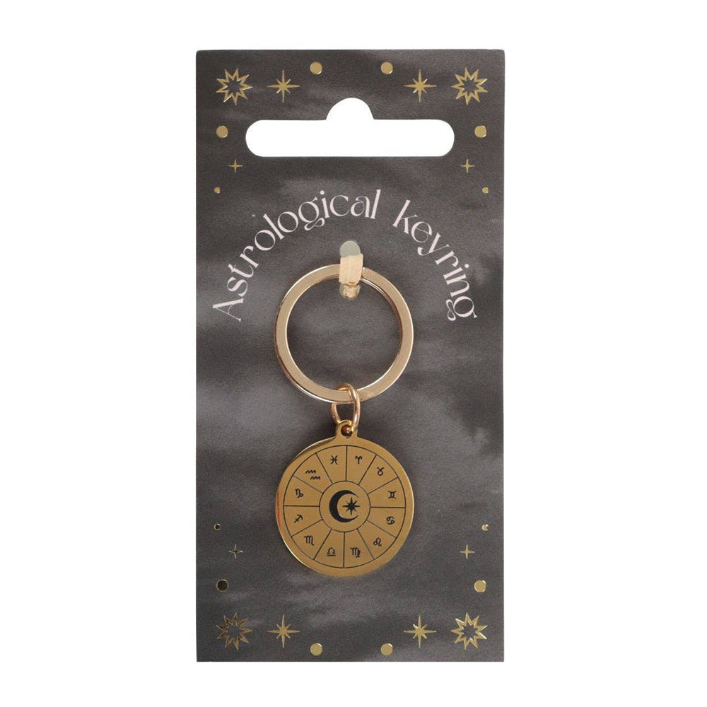 Astrology Wheel Gold Tone Metal Keyring