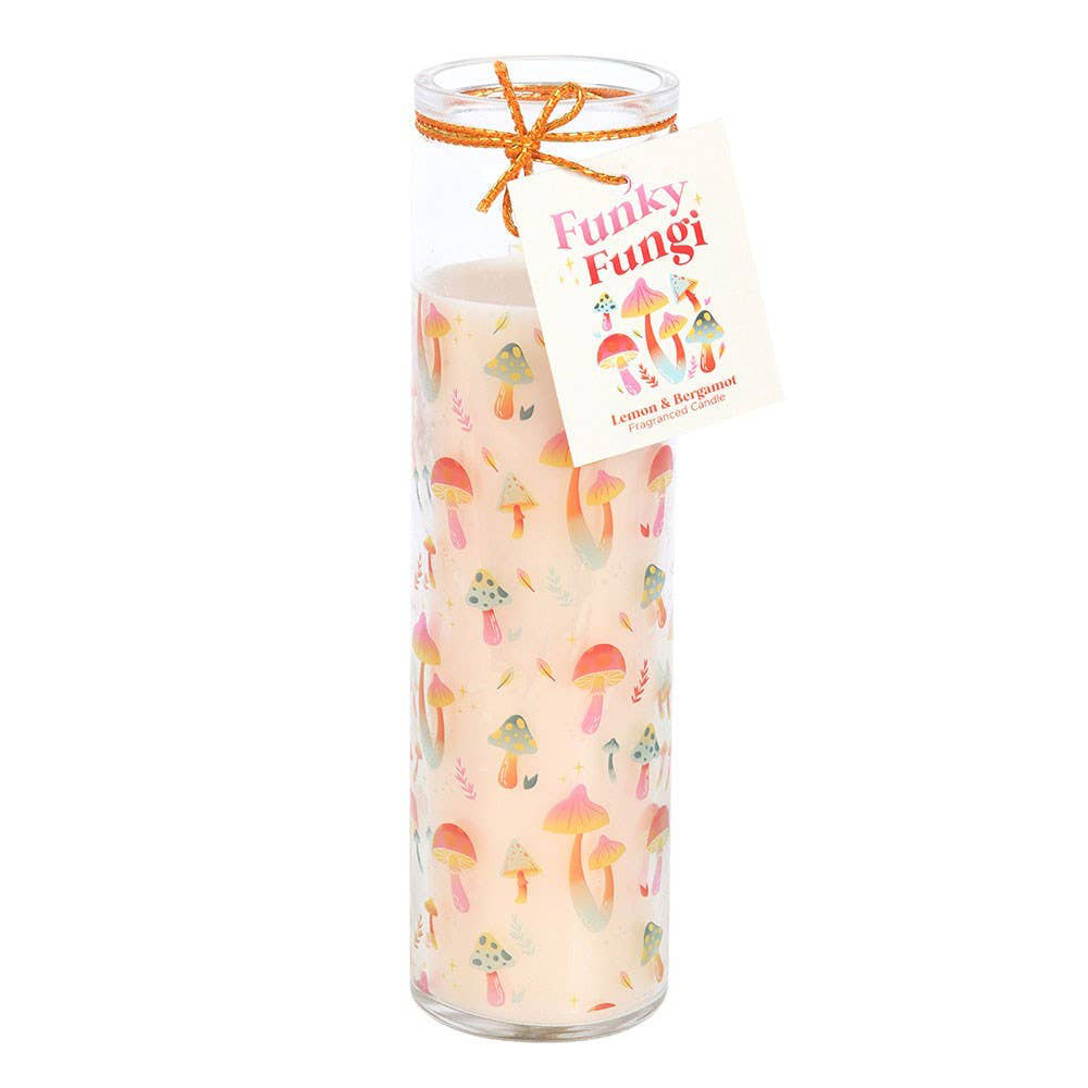 Funky Fungi Print Glass Tube Candle