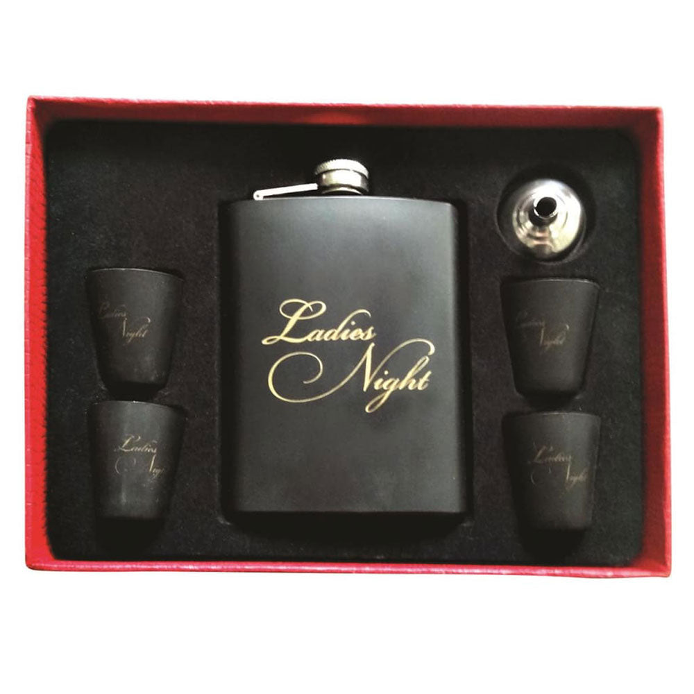 Coyote Ladies Night Flask with 4 Cups 8oz (Black)