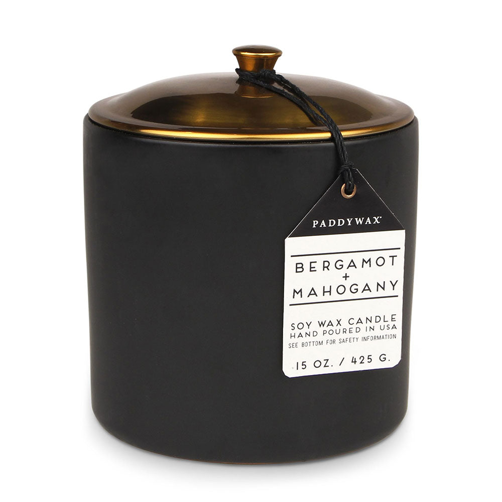 Hygge Bergamot Mahogony Candle in Ceramic (Black)