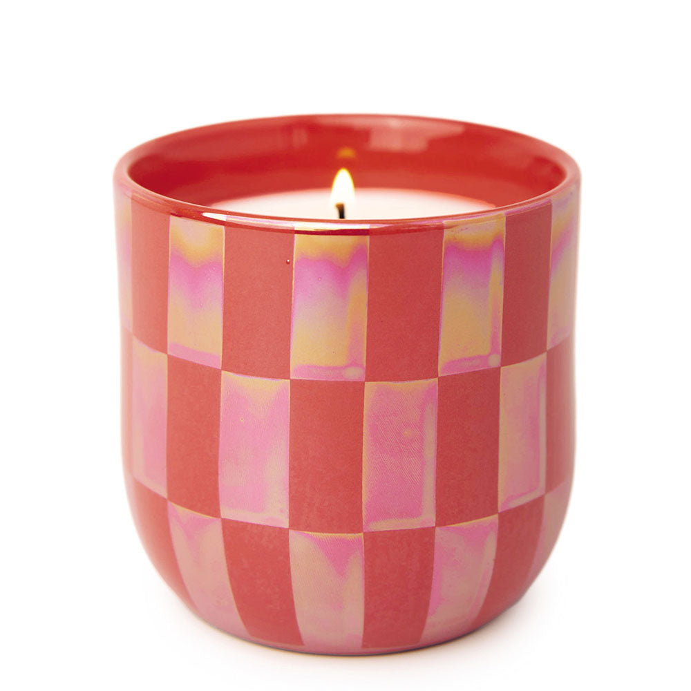 Lustre Cactus Flower Candle with Check Pattern 10oz (Coral)