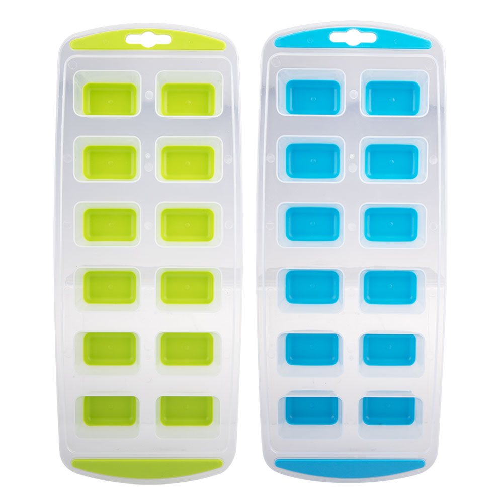 Easy Release 12-Cube Rectangular Ice Tray 2pcs (Blue/Lime)