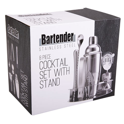 Bartender 8-Piece Stainless Steel Cocktail Set with Stand