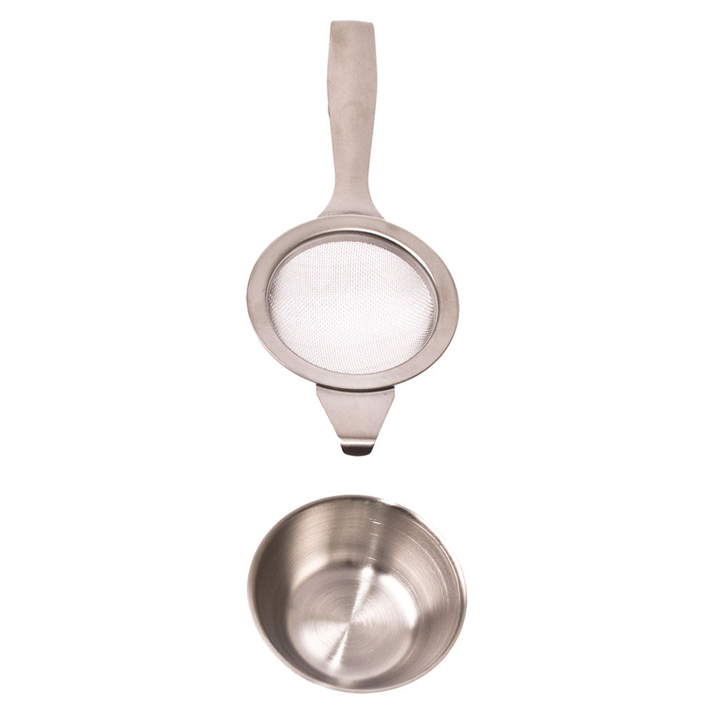 Teaology Stainless Steel Long Handle Tea Strainer with Bowl