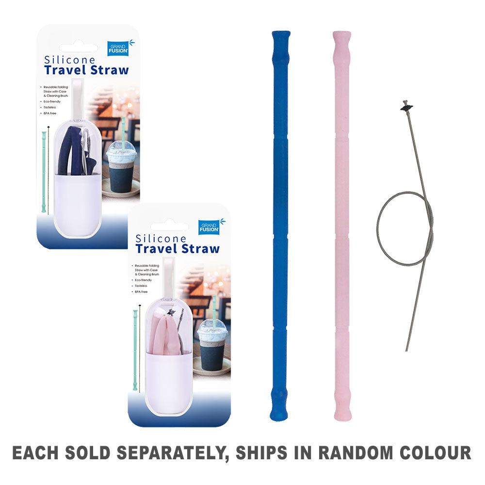 Silicone Travel Straw with Cleaner (1pc Random Color)
