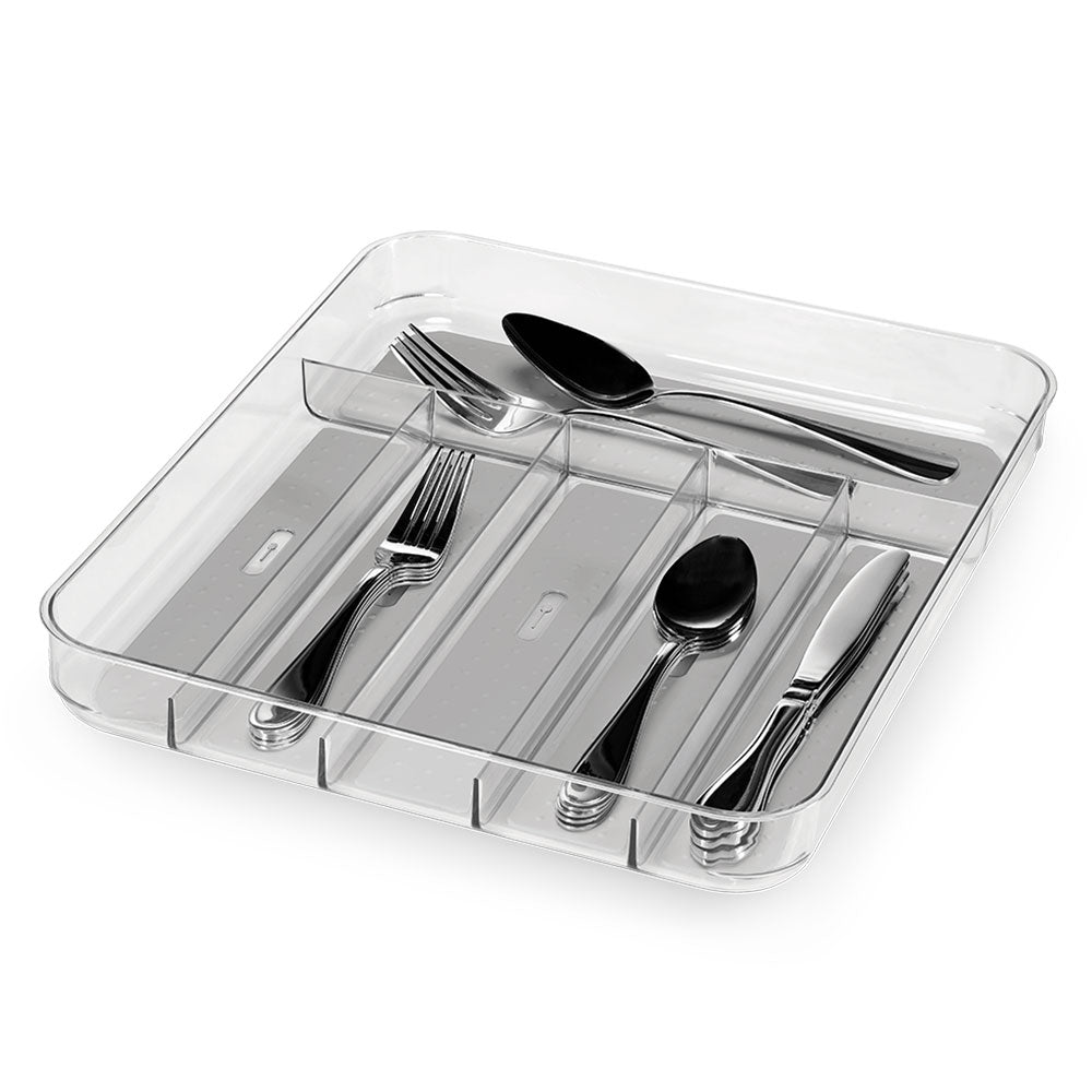 Madesmart Clear Soft Grip 6-Compartment Cutlery Tray (Grey)