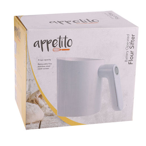 Appetito Battery Operated 4-Cup Flour Sifter (White)