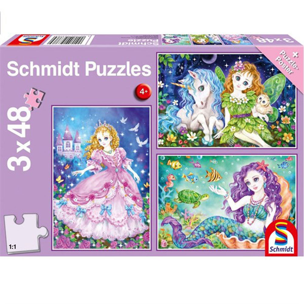 Schmidt Princess, Fairy, Mermaid Puzzle 3x48pcs