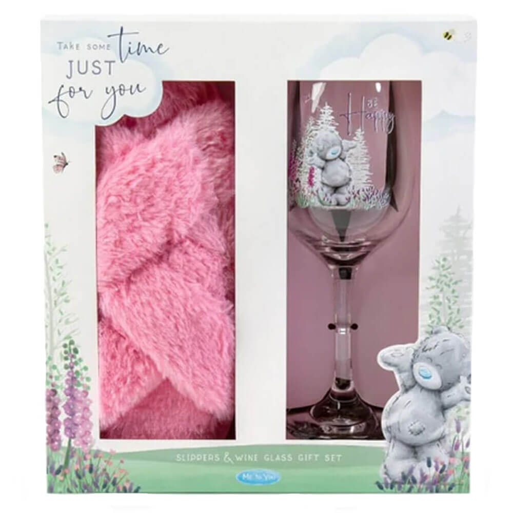 Me to You Slippers & Wine Glass Gift Set