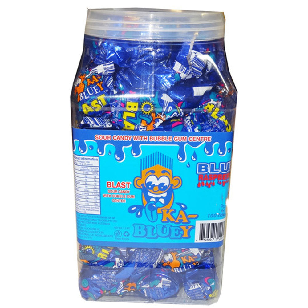 Ka-Bluey Blast Jar Sour Candy with a Bubble Gum Centre 100pc