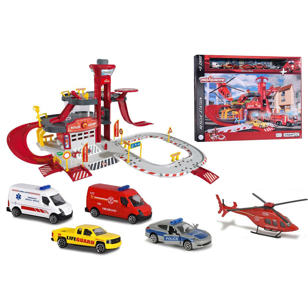 Majorette Creatix Rescue Station Playset with 5 Vehicles