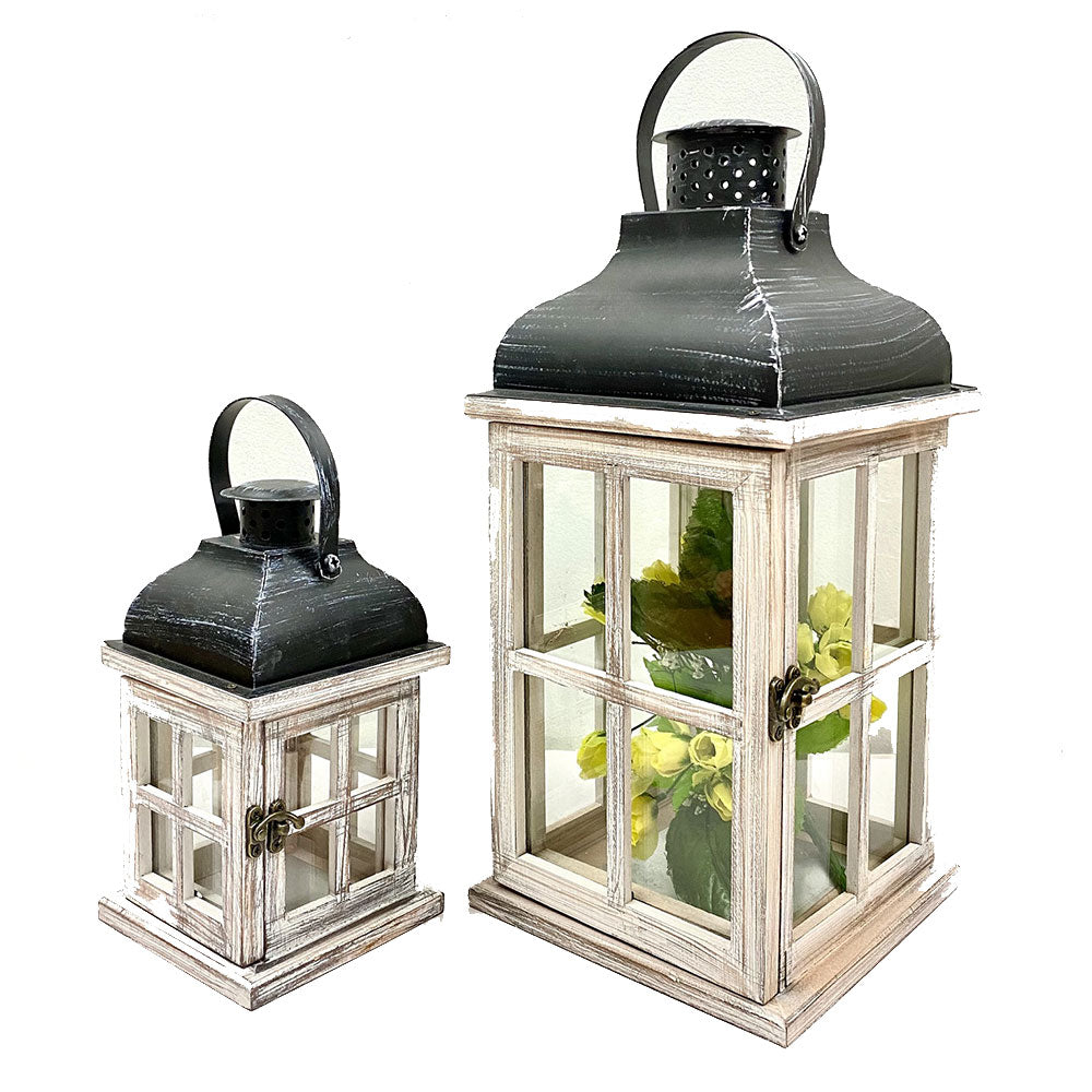 Classical Timber Candle Holder Lantern (Set of 2)