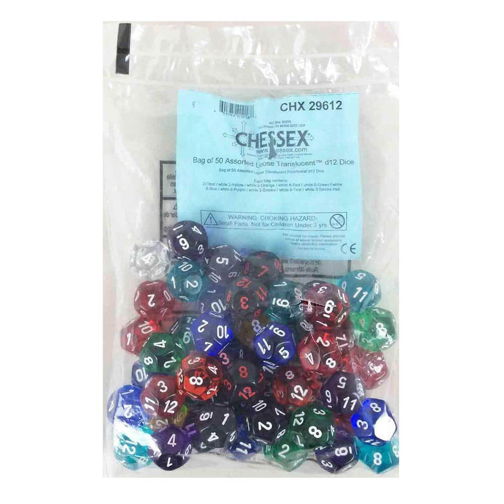 D12 Dice Assorted Loose Polyhedral (50 Dice)
