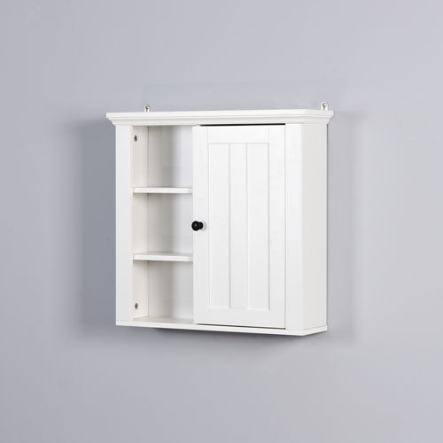 Modern Wooden Bathroom Wall Mounted Cabinet w/ Door (White)