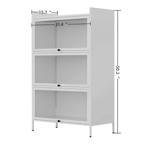 Freestanding Pantry Cabinet with Retractable Doors (White)
