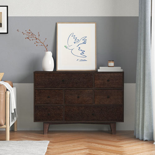 7 Drawers Solid Wood Free Standing Storage Cabinet (Auburn)