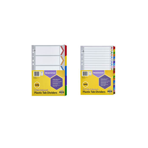 Marbig Manilla Plastic Tab Dividers A4 (Coloured)