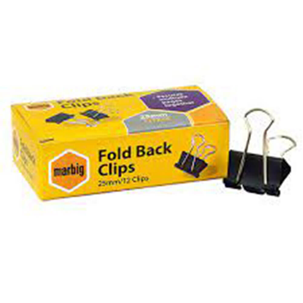 Marbig Fold Back Clips 12/box (Black)
