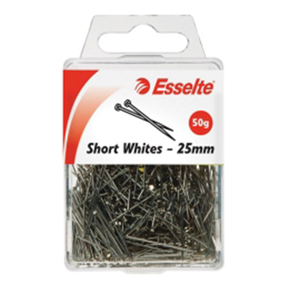 Esselte Short White Pins 25mm 50g