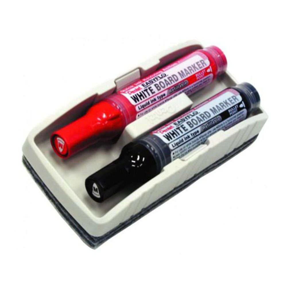 Pentel Whiteboard Eraser Set w/ Pump It Markers (Black/Red)