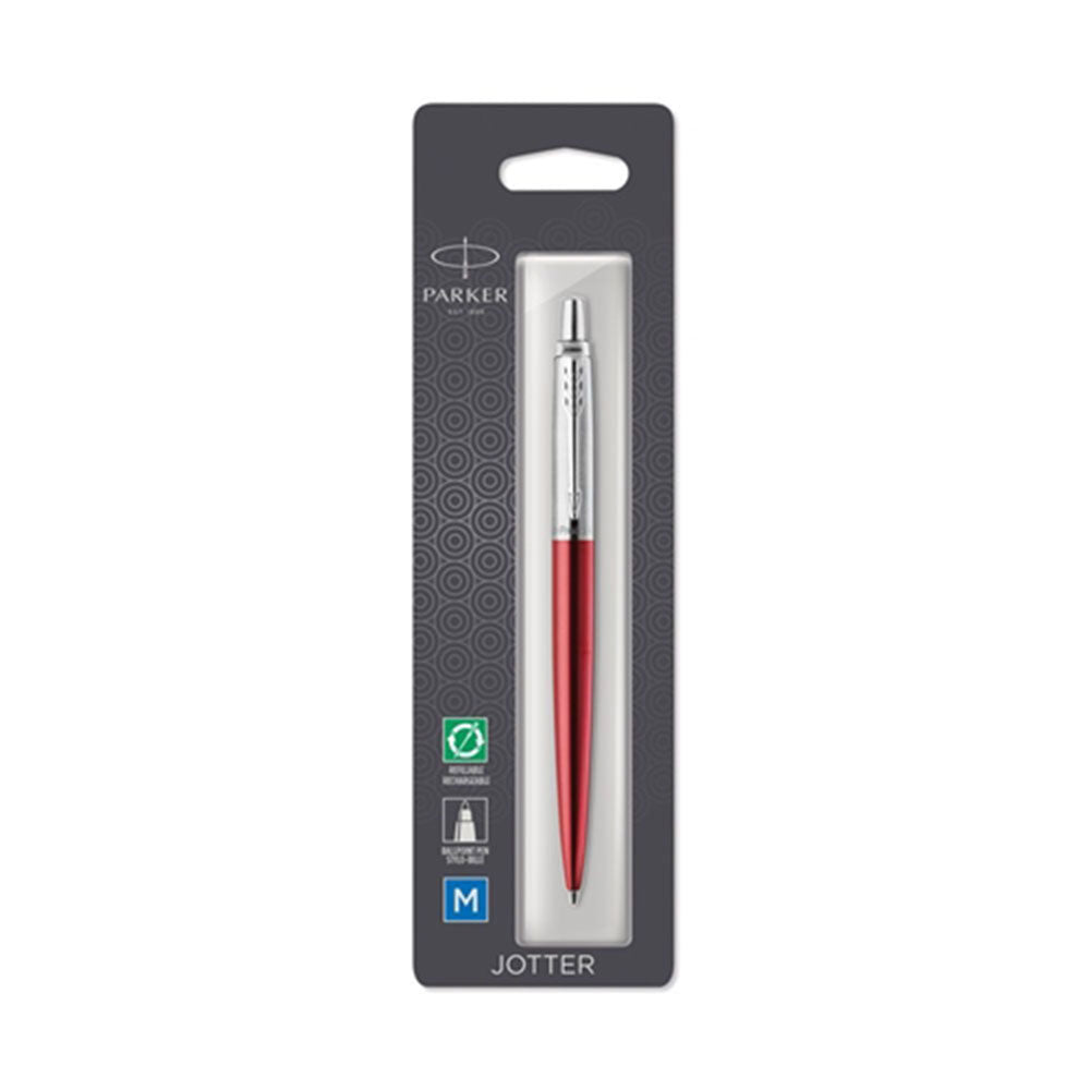 Parker Jotter Kensington Ballpoint Pen w/ Chrome Trim (Red)