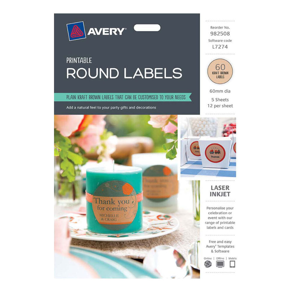 Avery Printable Round Label 60mm 5pcs (Brown)