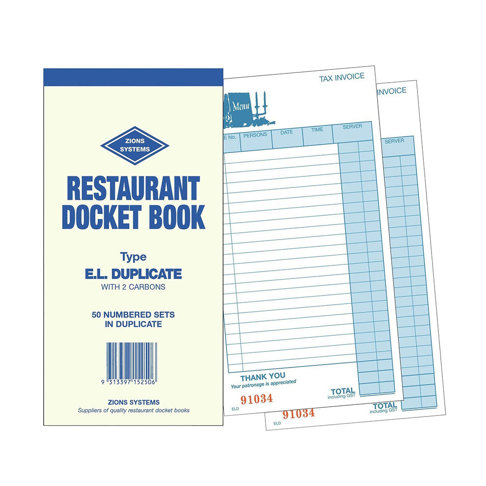 Zions Duplicate Restaurant Docket Book (210x100mm)