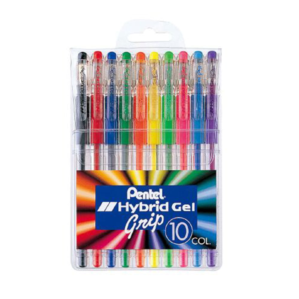 Pentel Hybrid Gel Pen w/ Rubber Grip (10 Assorted Colors)