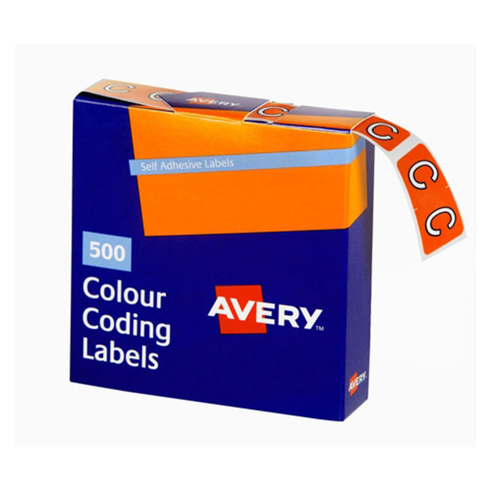 Avery Orange C Side Tab Colour Coding Label 500pk (25x38mm)