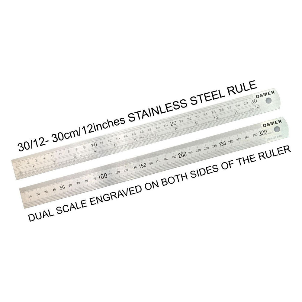Osmer Dual Scale Stainless Steel Ruler 30cm