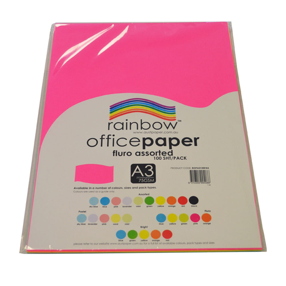 Rainbow A3 Fluoro Copy Paper 75gsm 100pcs