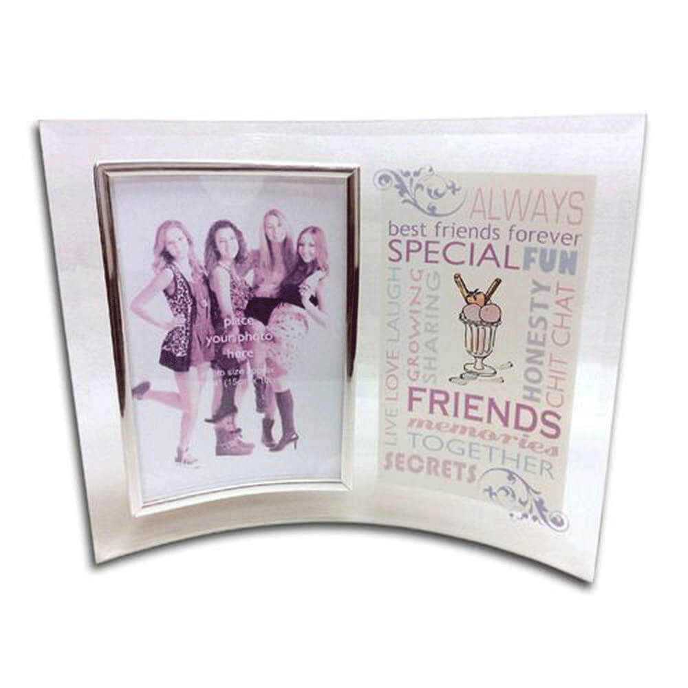 Word Art Curved Glass Photo Frame Silver