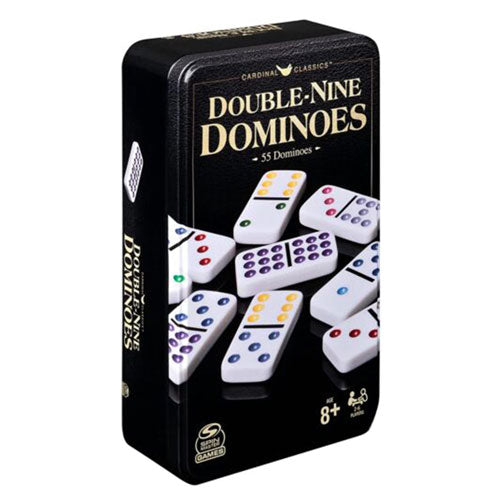 Classic Double 9 Coloured Dominoes in Tin