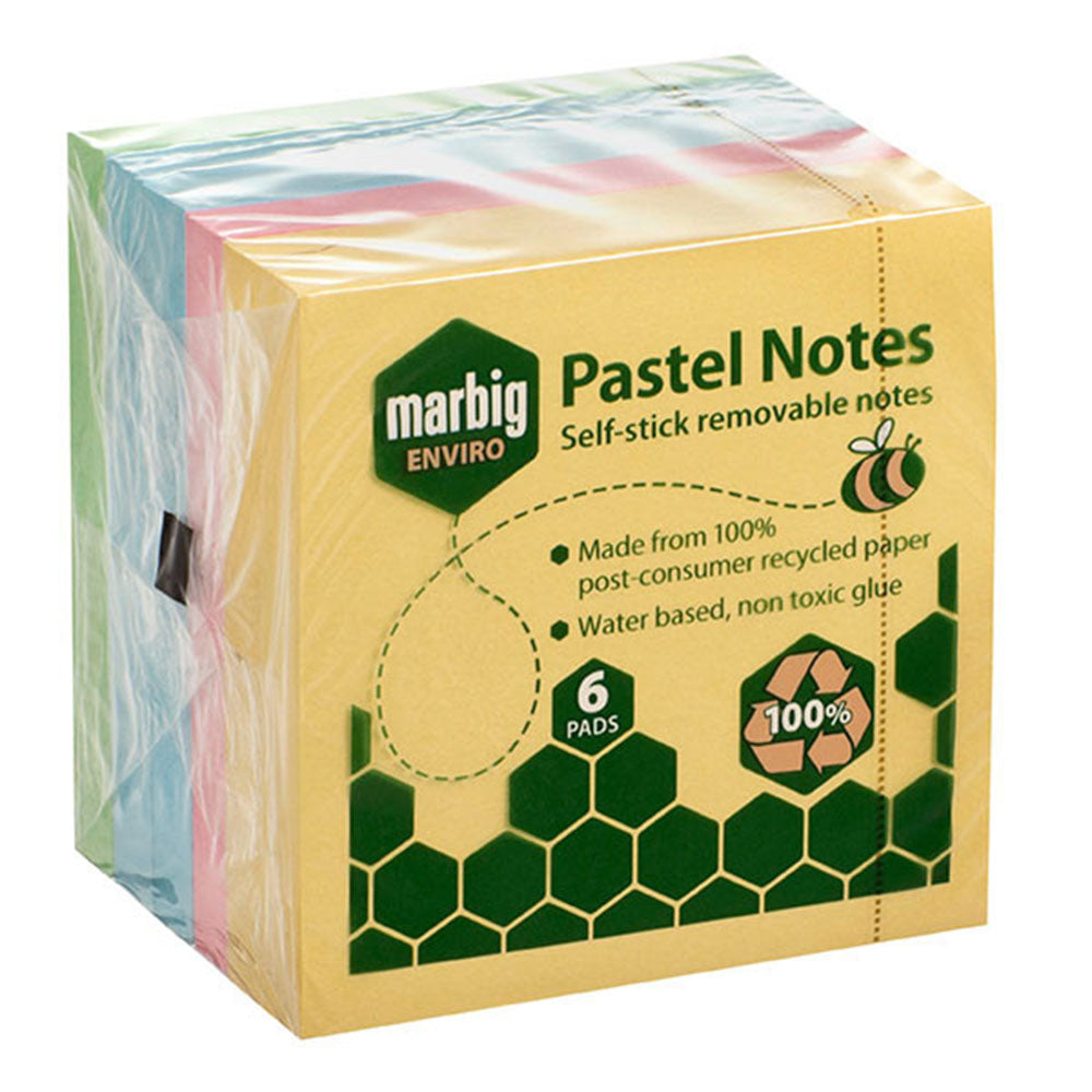 Marbig Pastel Sticky Notes 6pk (75x75mm)