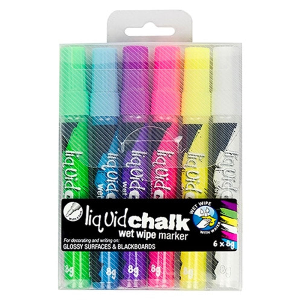Texta Wet Wipe Liquid Chalk Markers with Bullet Nib 6pk