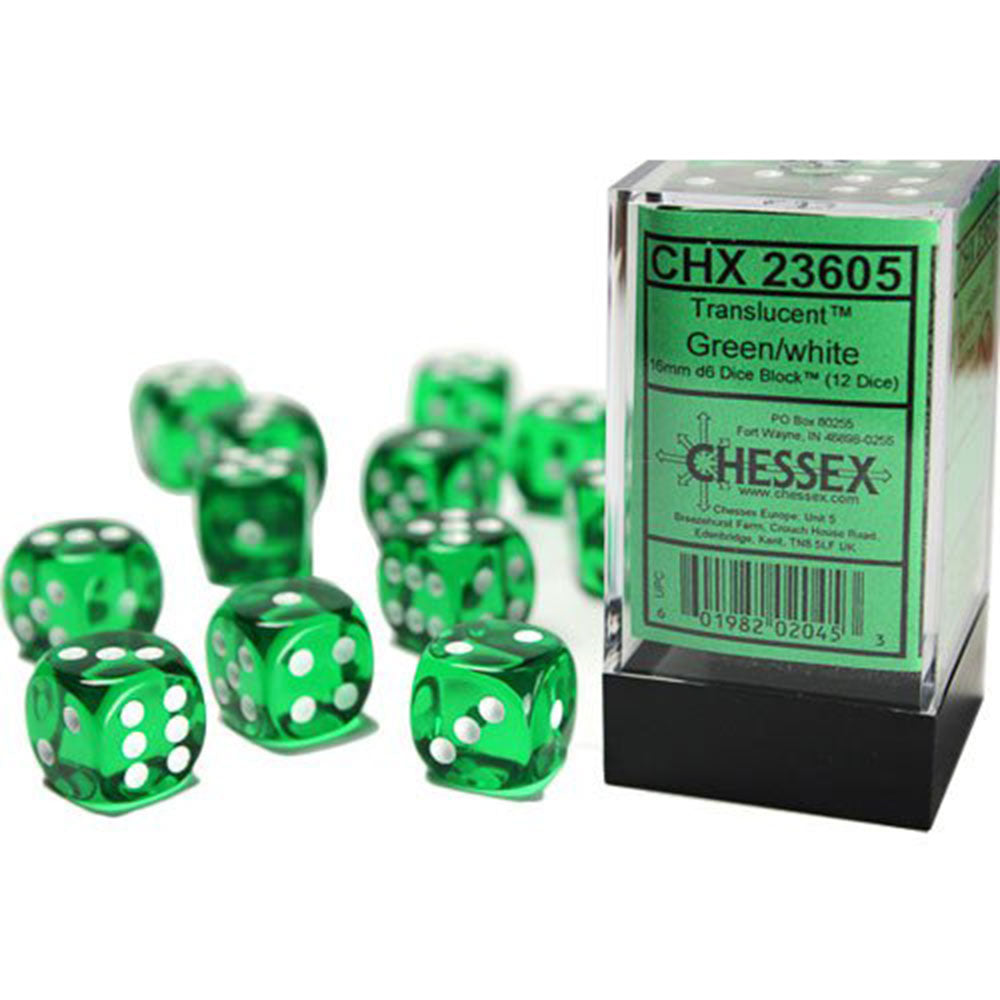 Chessex 16mm D6 Translucent Dice Block (Green/White)