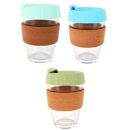 Double Walled Glass Cup w/ Silicon Lid 340mL