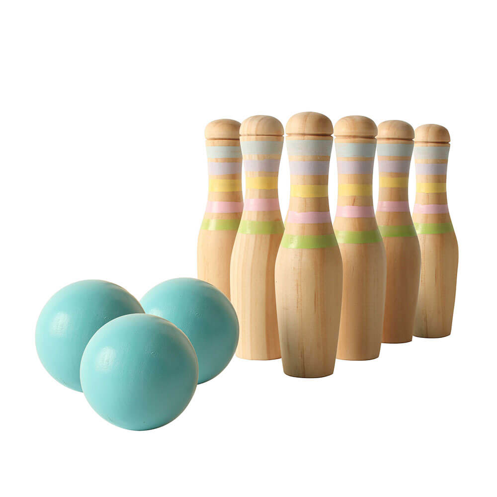 6 Bowling Game Pin Skittles in Colour Box (19x4cm)