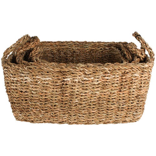 Bribie Set of 3 Seagrass Rectangle Basket w/ Handle
