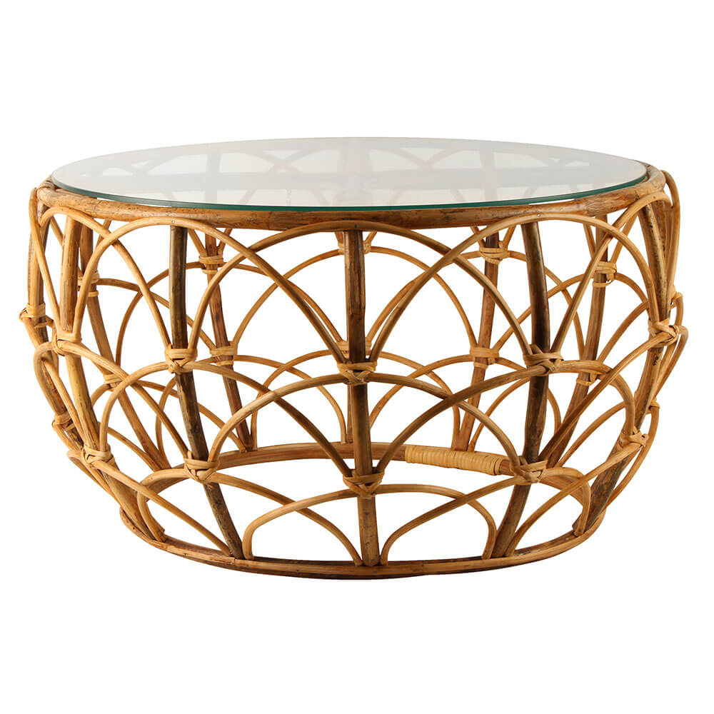 Eliza Rattan Arch Coffee Table with Glass Top (71x71x41cm)