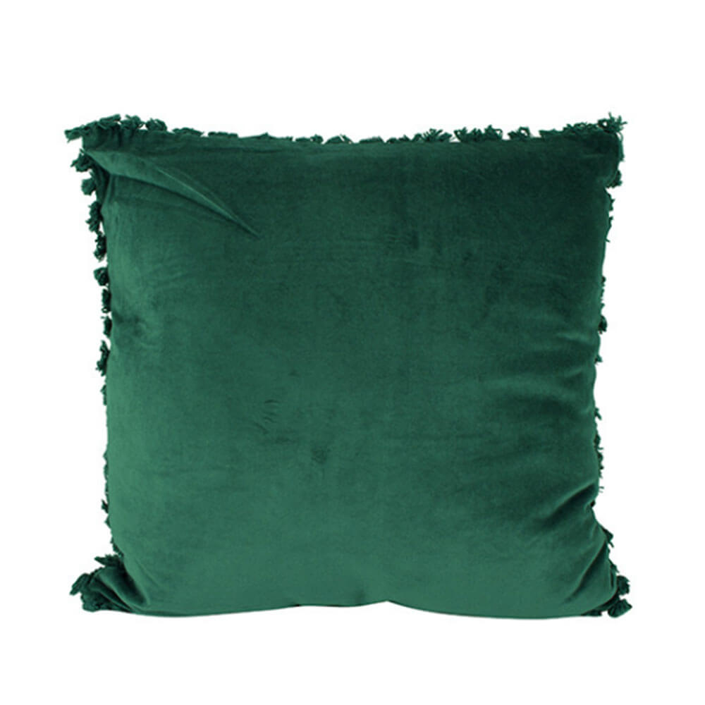 Scarlette Velvet Cushion w/ Tassels Forest Green (50x50x4cm)