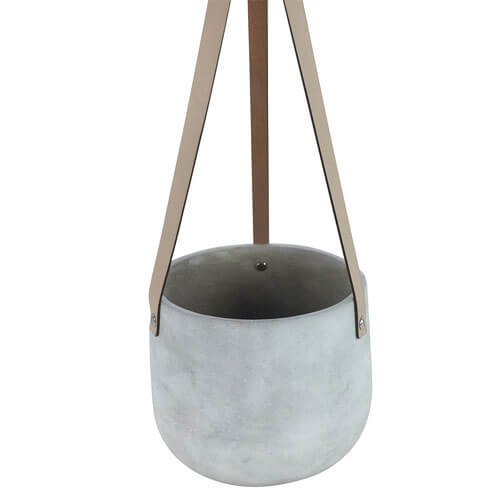 Lily Concrete Hanging Pot with PU Tan Straps