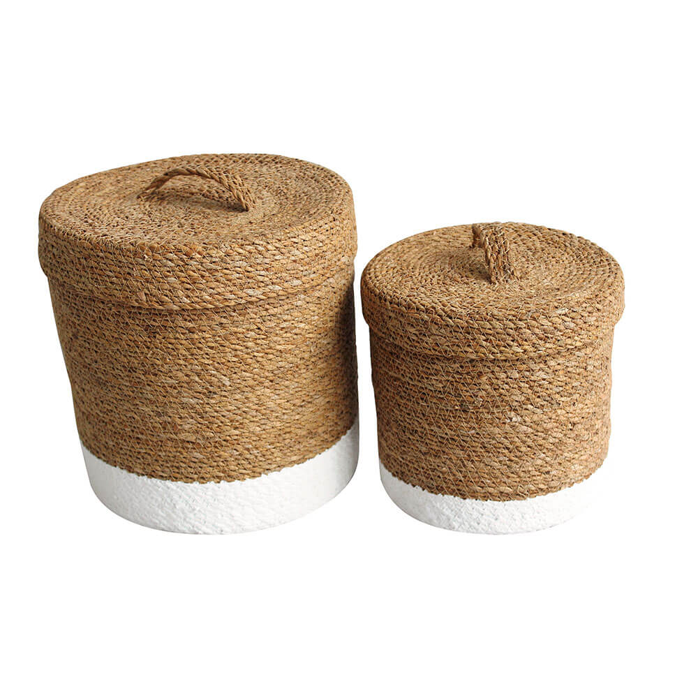 Amie Round Two-Tone Basket with Lid Set of 2 (22x22cm)