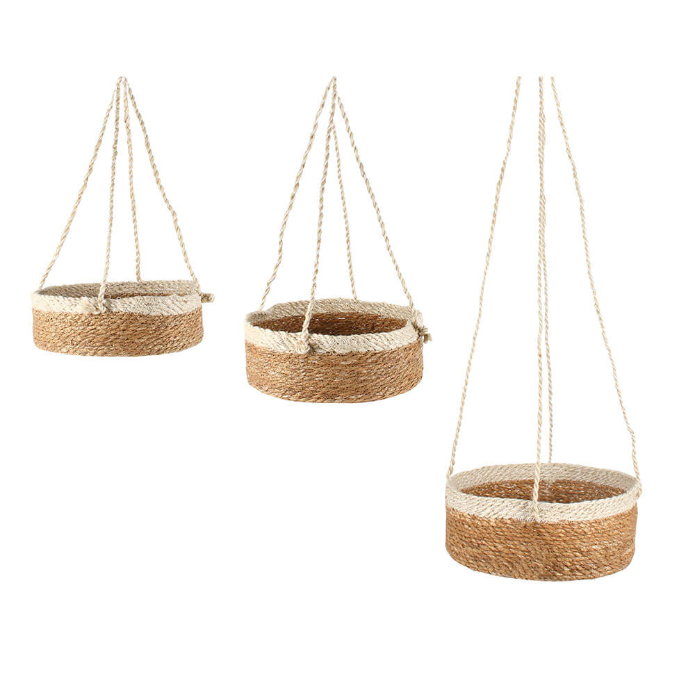 Airlie Set of 3 Jute Hanging Basket w/ Rope Hanger (28x12cm)