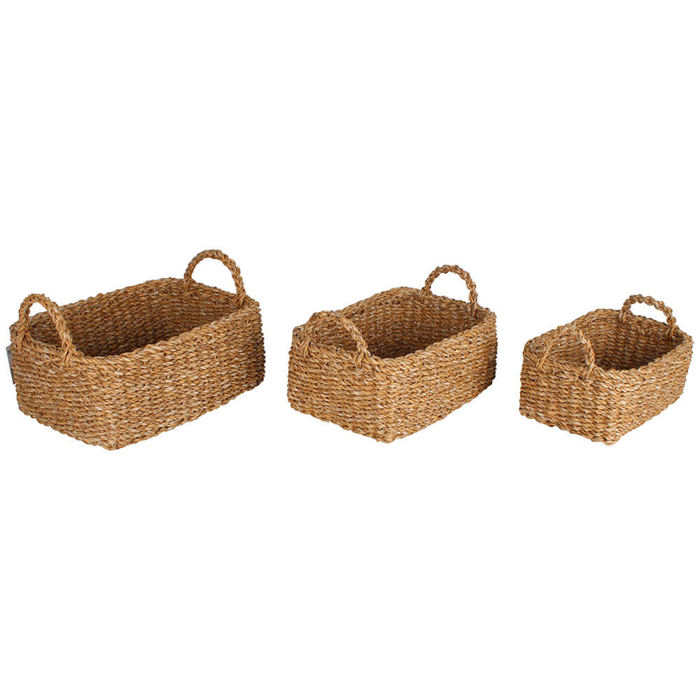 Bondi Set of 3 Seagrass Rectangle Kitchen Baskets 36x27x15cm