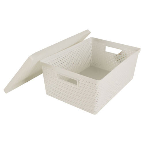 Plastic Storage Basket with Lid (37x26x15cm)